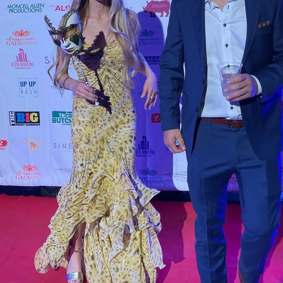 Yellow Evening Dress Gown beaded Roberto cavalli vibes Y2K mermaid style - Picture 9 of 16